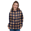 Brown Plaid Women's Hoodie-grizzshop