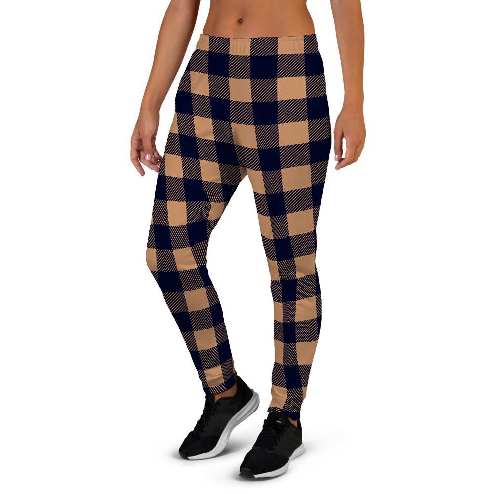 Brown Plaid Women's Joggers-grizzshop