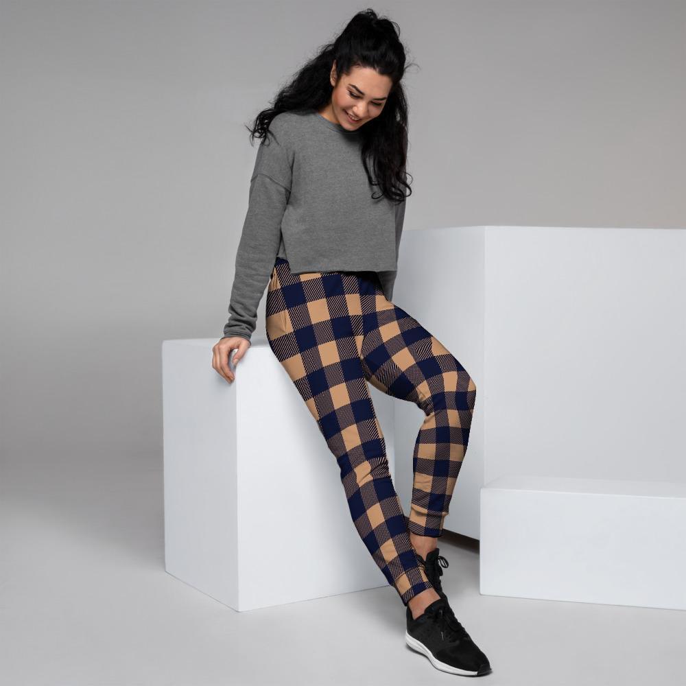 Brown Plaid Women's Joggers-grizzshop