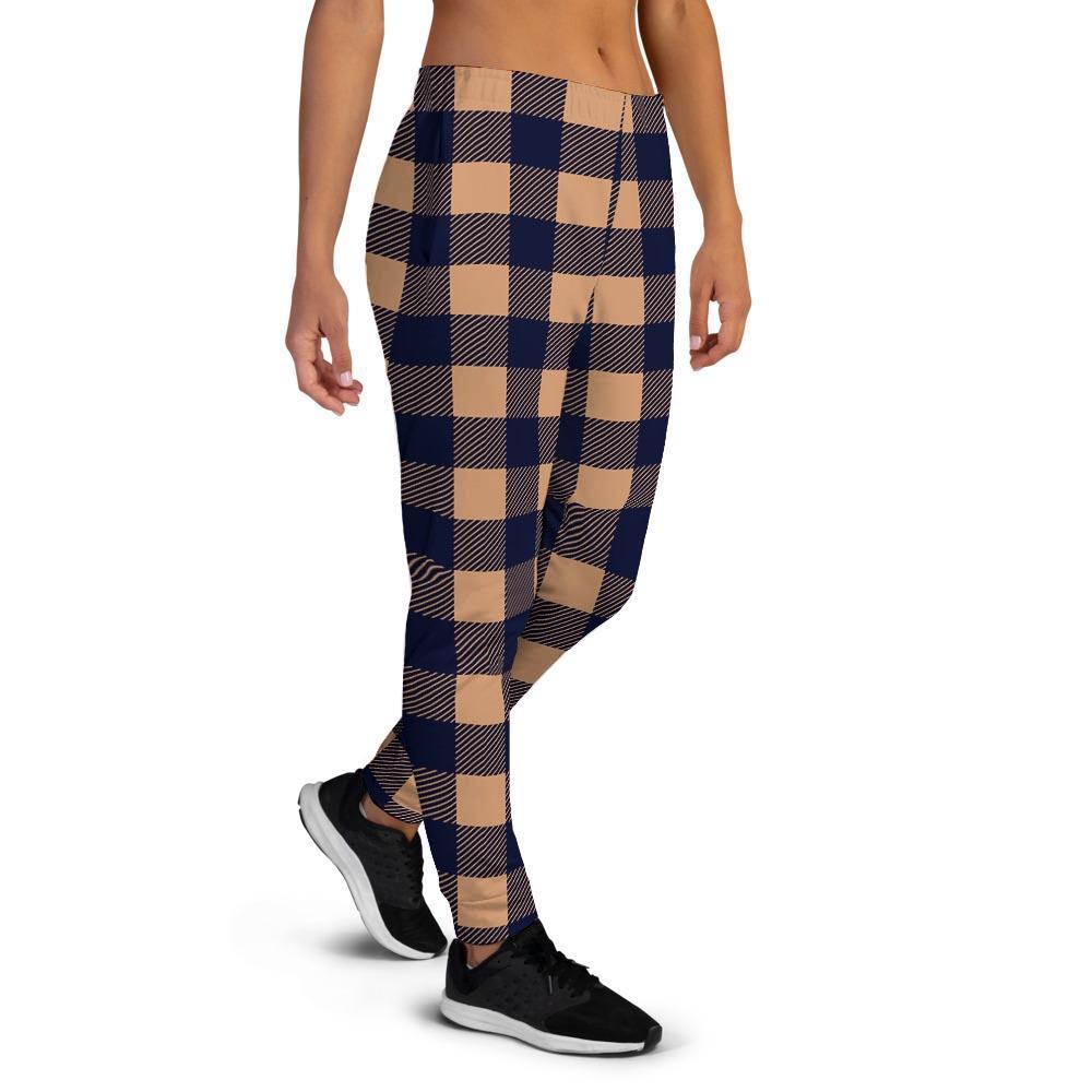 Brown Plaid Women's Joggers-grizzshop