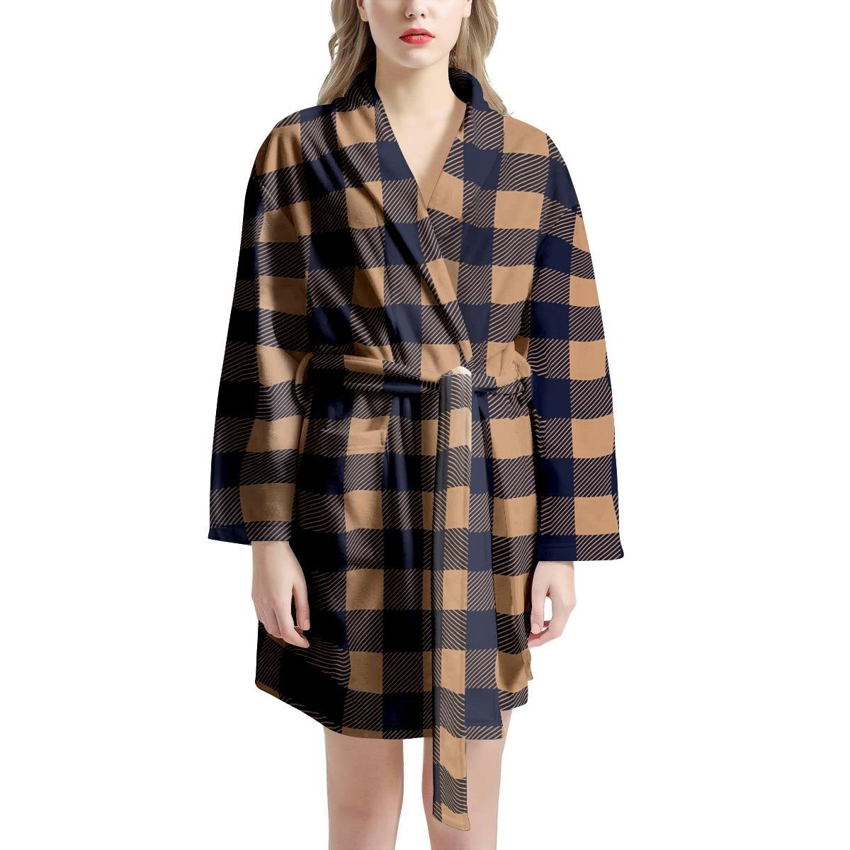 Brown Plaid Women's Robe-grizzshop