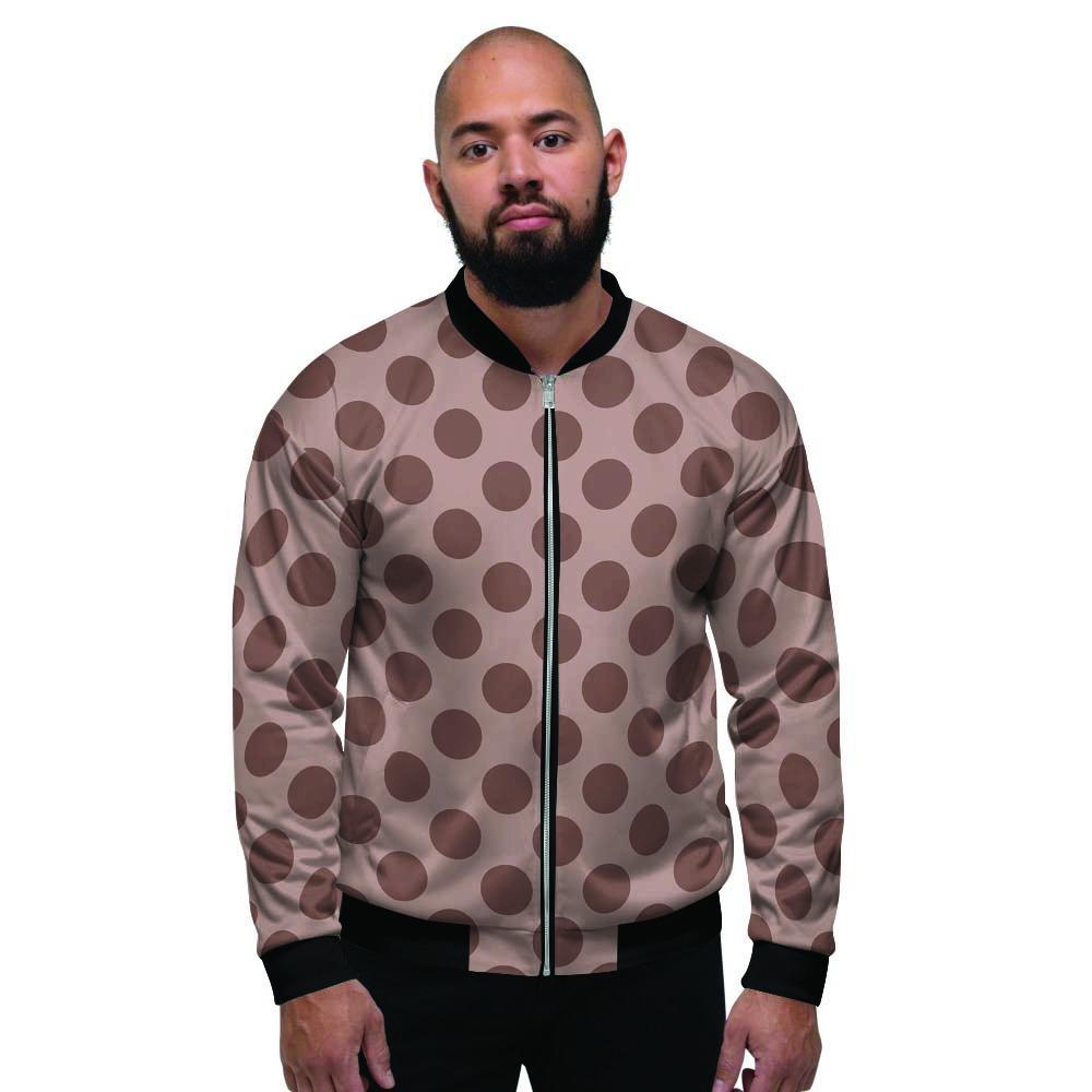 Brown Polka Dot Men's Bomber Jacket-grizzshop