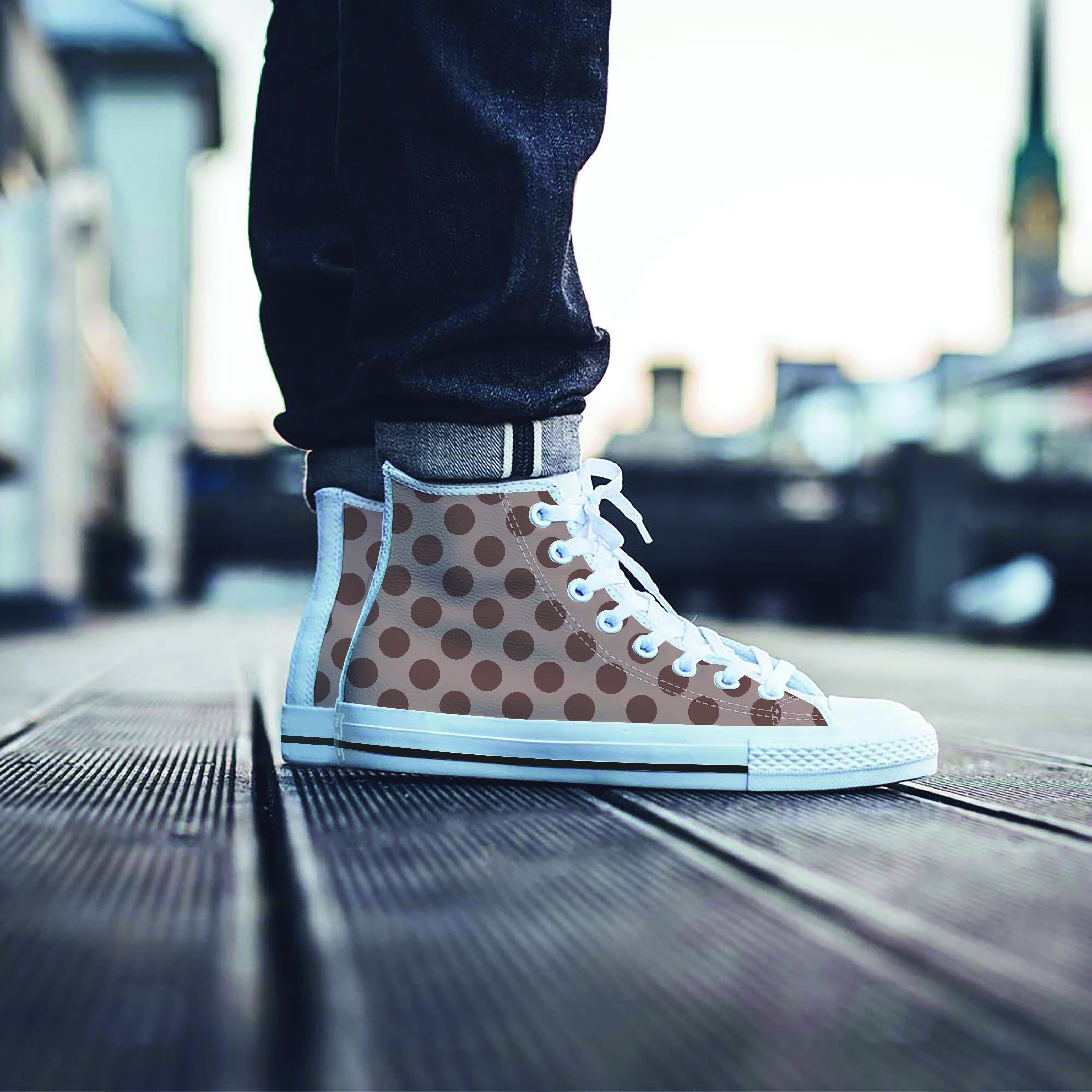 Brown Polka Dot Men's High Top Shoes-grizzshop