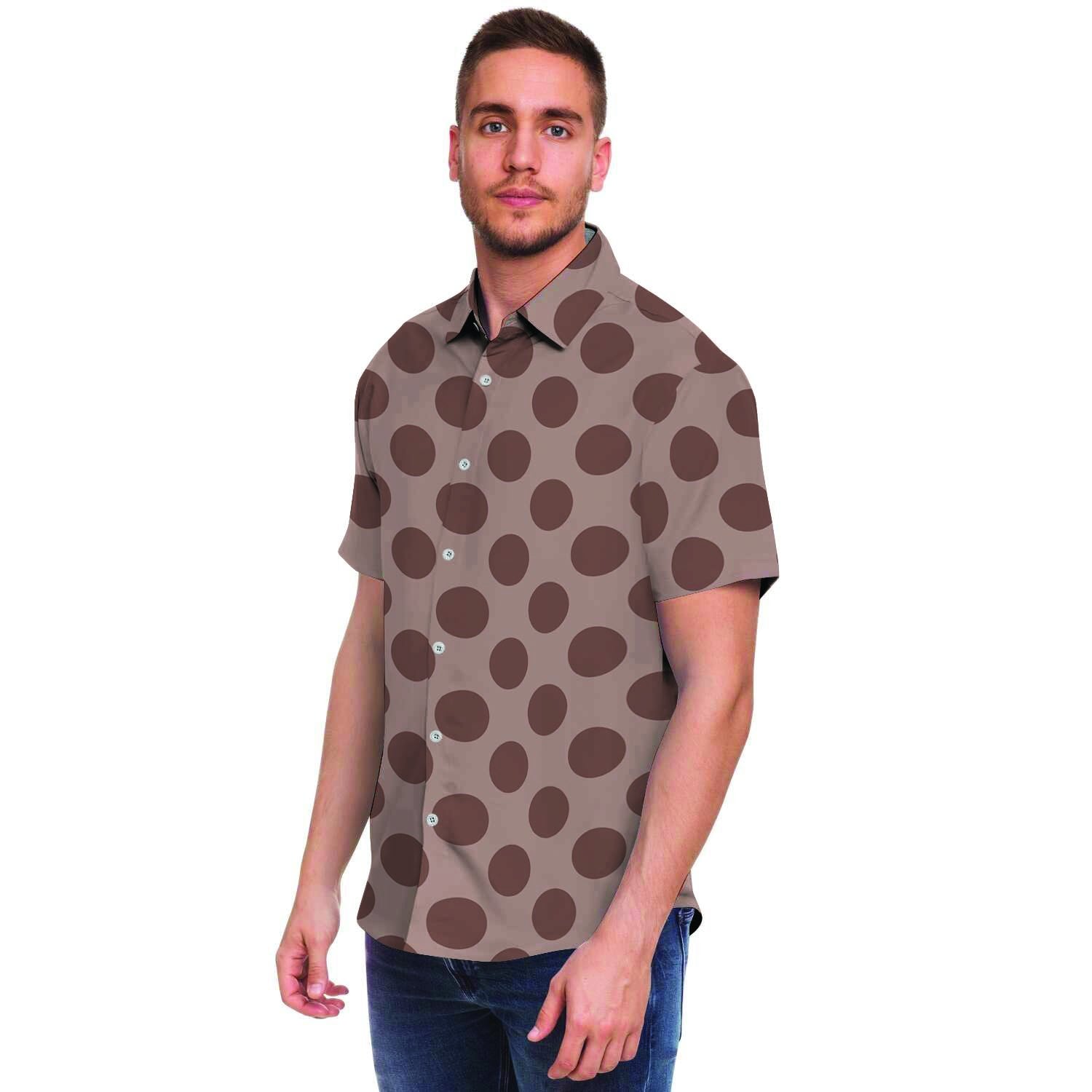 Brown Polka Dot Men's Short Sleeve Shirt-grizzshop