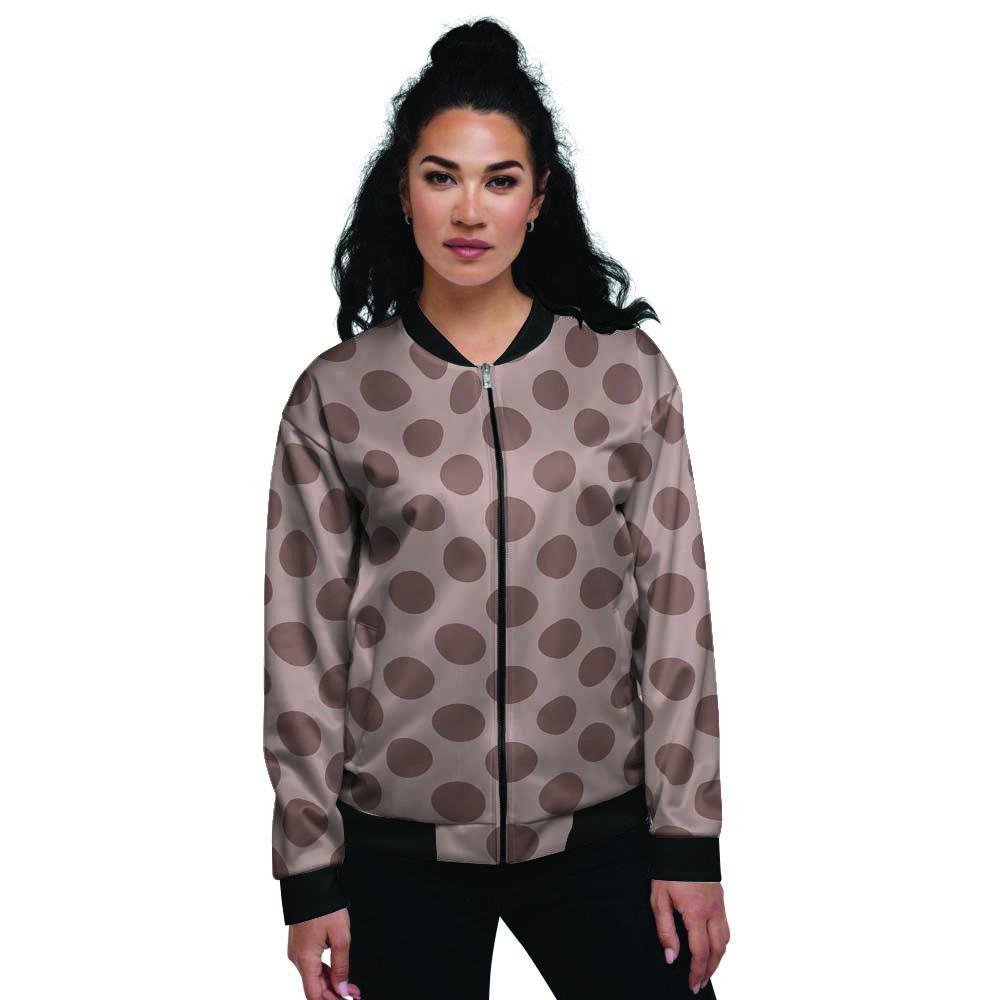 Brown Polka Dot Women's Bomber Jacket-grizzshop