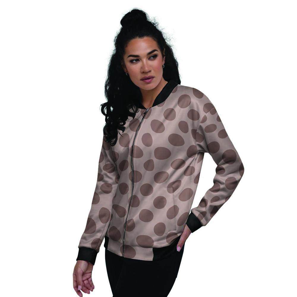 Brown Polka Dot Women's Bomber Jacket-grizzshop