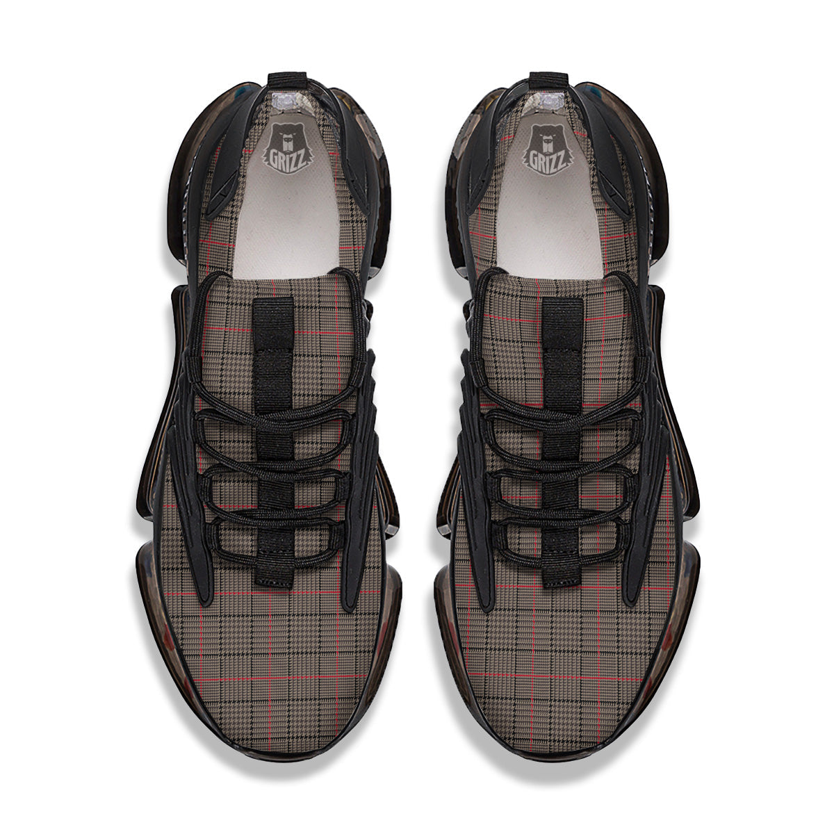 Brown Prince OF Wales Check Print Black Gym Shoes-grizzshop