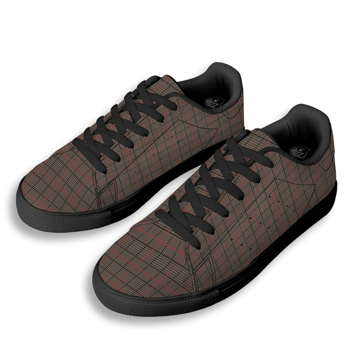 Brown Prince OF Wales Check Print Black Low Top Sneakers-grizzshop