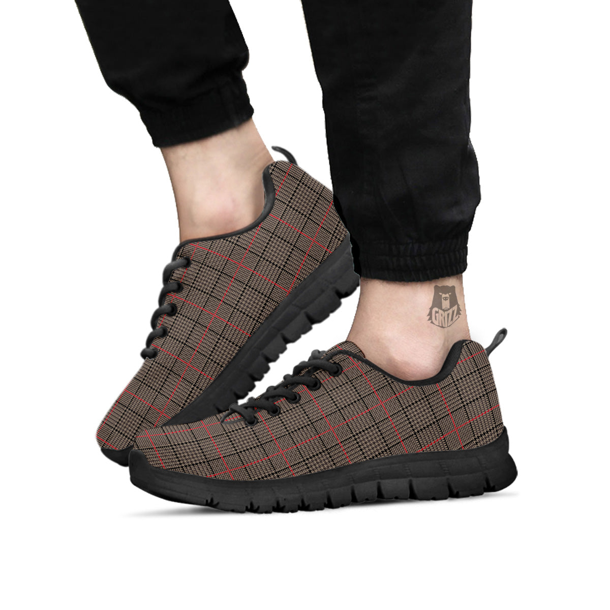 Brown Prince OF Wales Check Print Black Sneaker-grizzshop