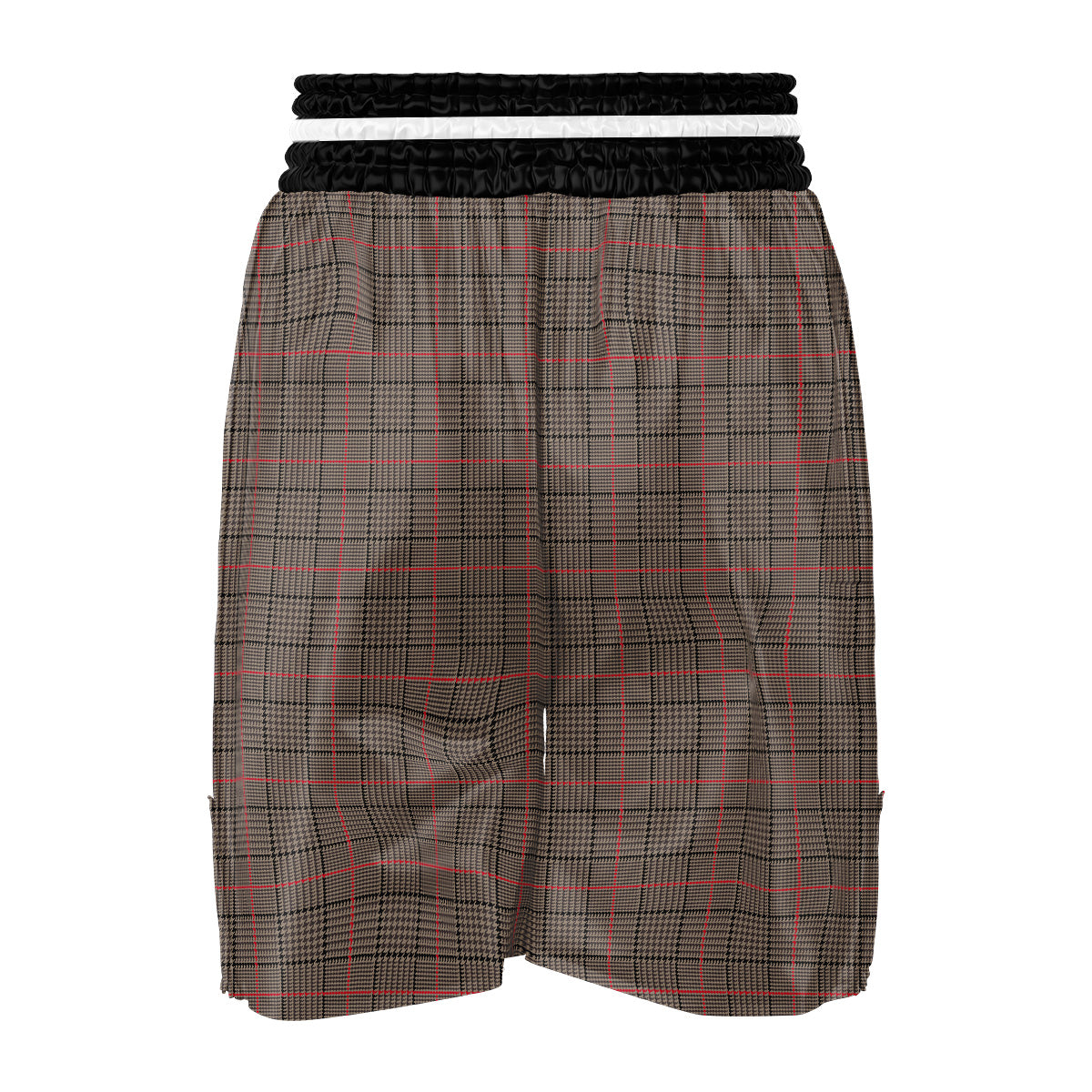Brown Prince OF Wales Check Print Boxing Shorts-grizzshop