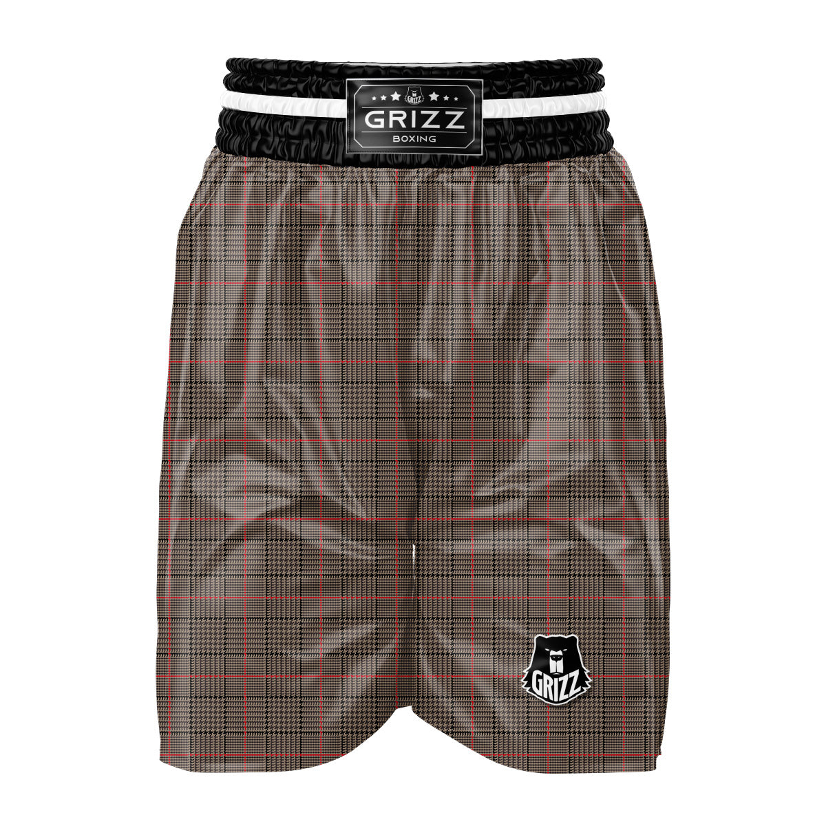 Brown Prince OF Wales Check Print Boxing Shorts-grizzshop
