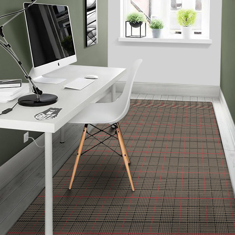 Brown Prince OF Wales Check Print Floor Mat-grizzshop