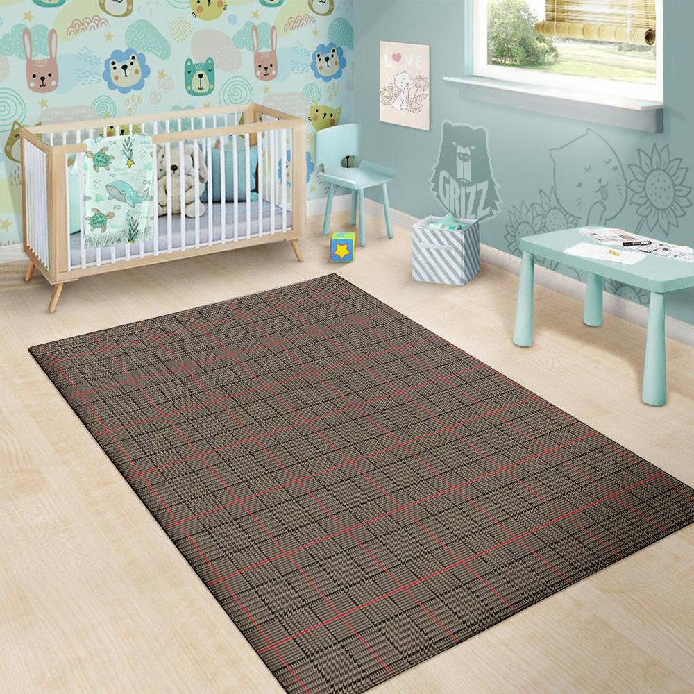 Brown Prince OF Wales Check Print Floor Mat-grizzshop