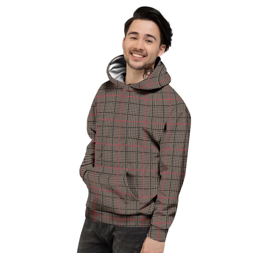 Brown Prince OF Wales Check Print Men's Hoodie-grizzshop