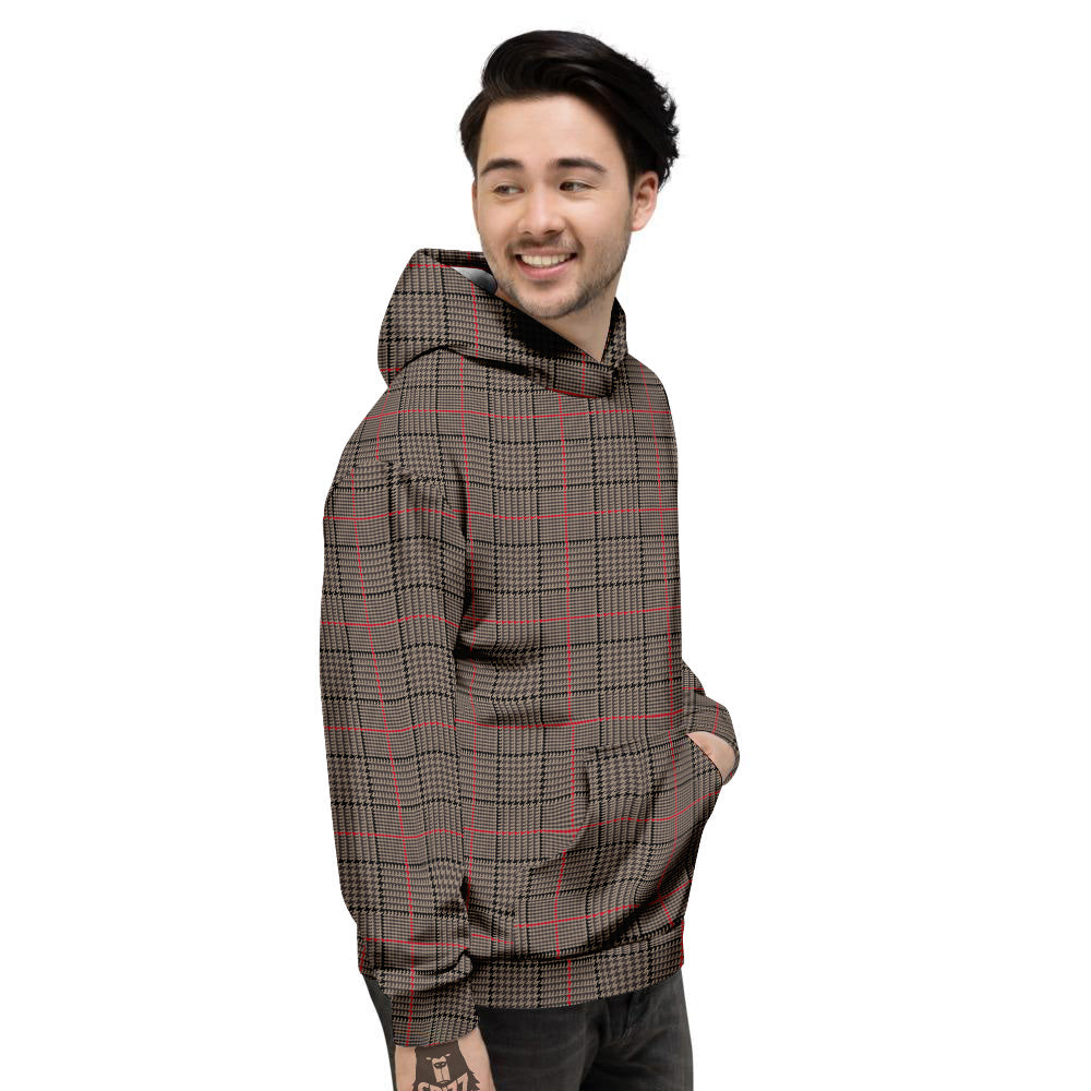 Brown Prince OF Wales Check Print Men's Hoodie-grizzshop