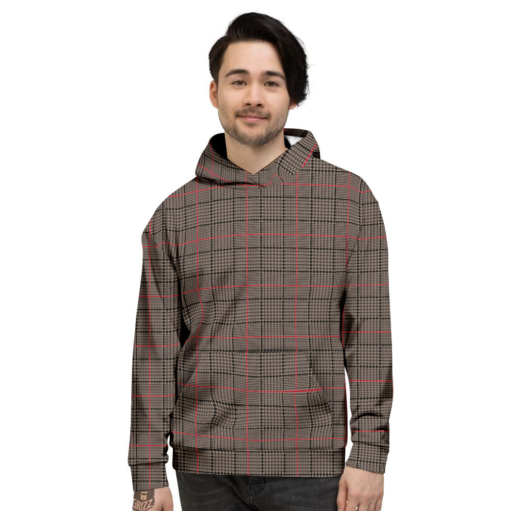 Brown Prince OF Wales Check Print Men's Hoodie-grizzshop