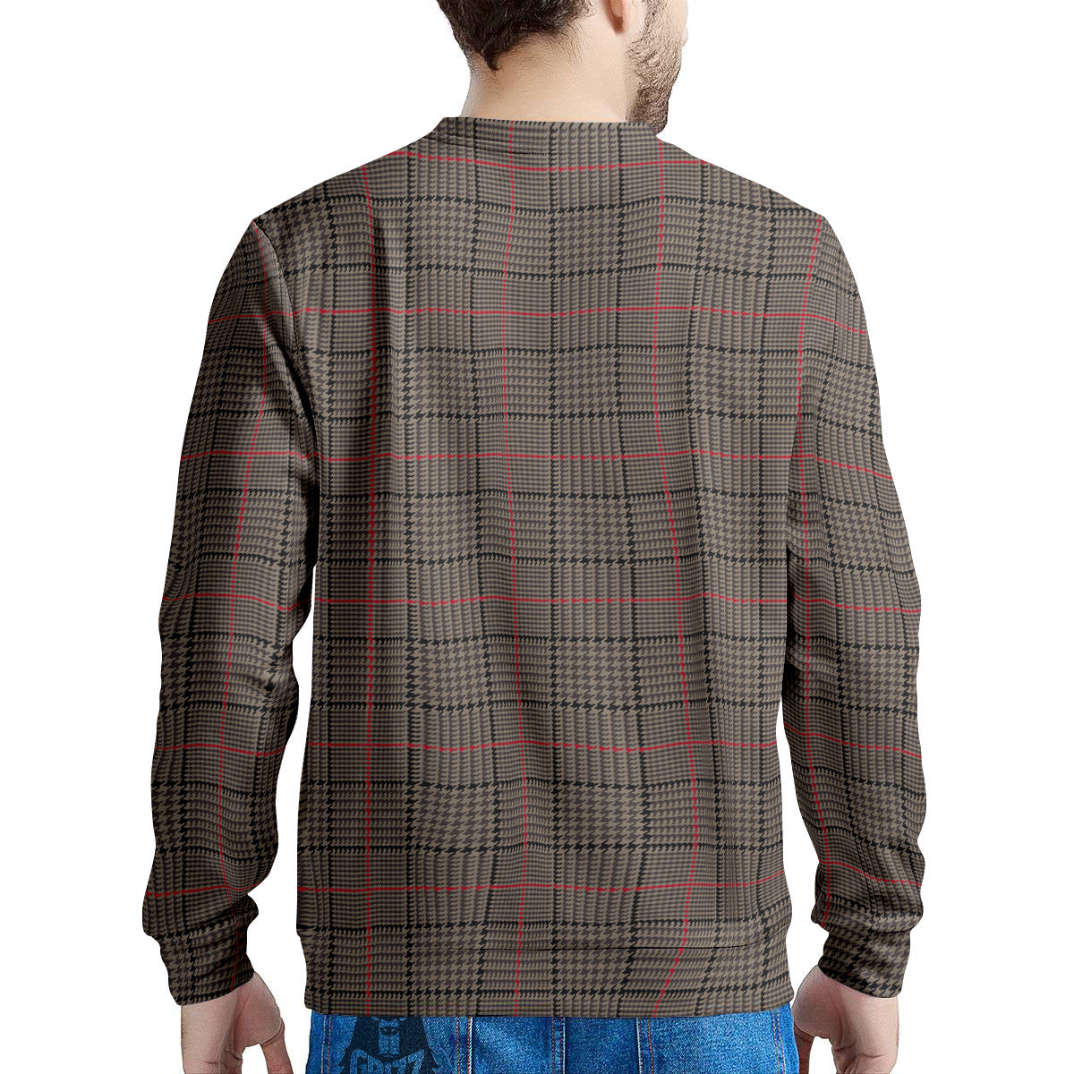 Brown Prince OF Wales Check Print Men's Sweatshirt-grizzshop