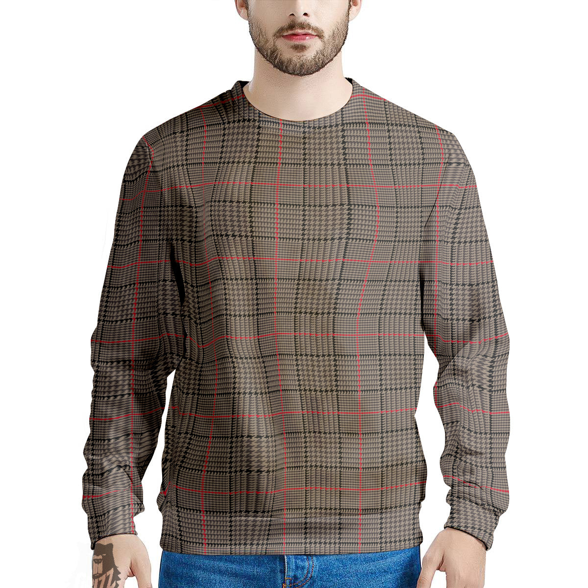 Brown Prince OF Wales Check Print Men's Sweatshirt-grizzshop