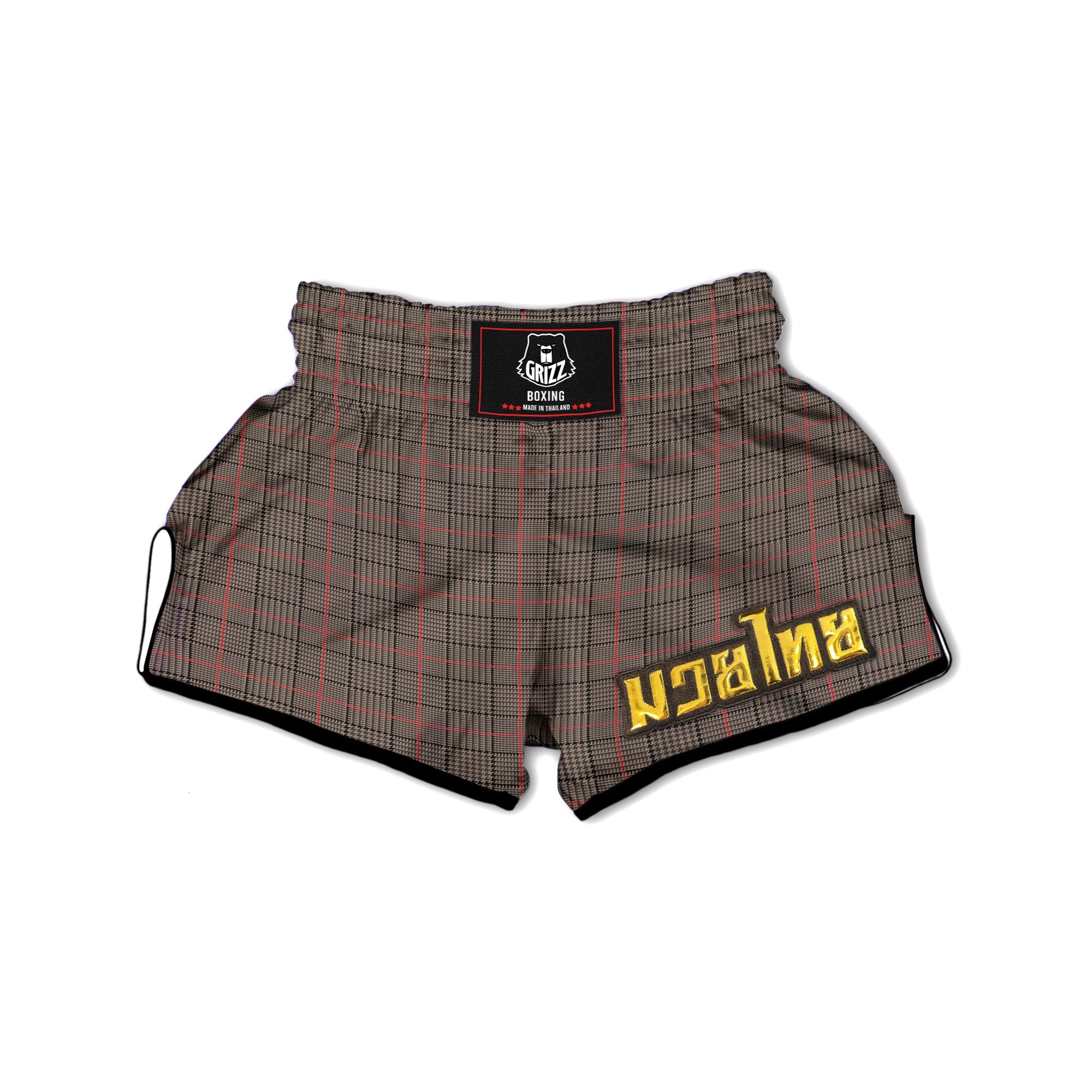 Brown Prince OF Wales Check Print Muay Thai Boxing Shorts-grizzshop