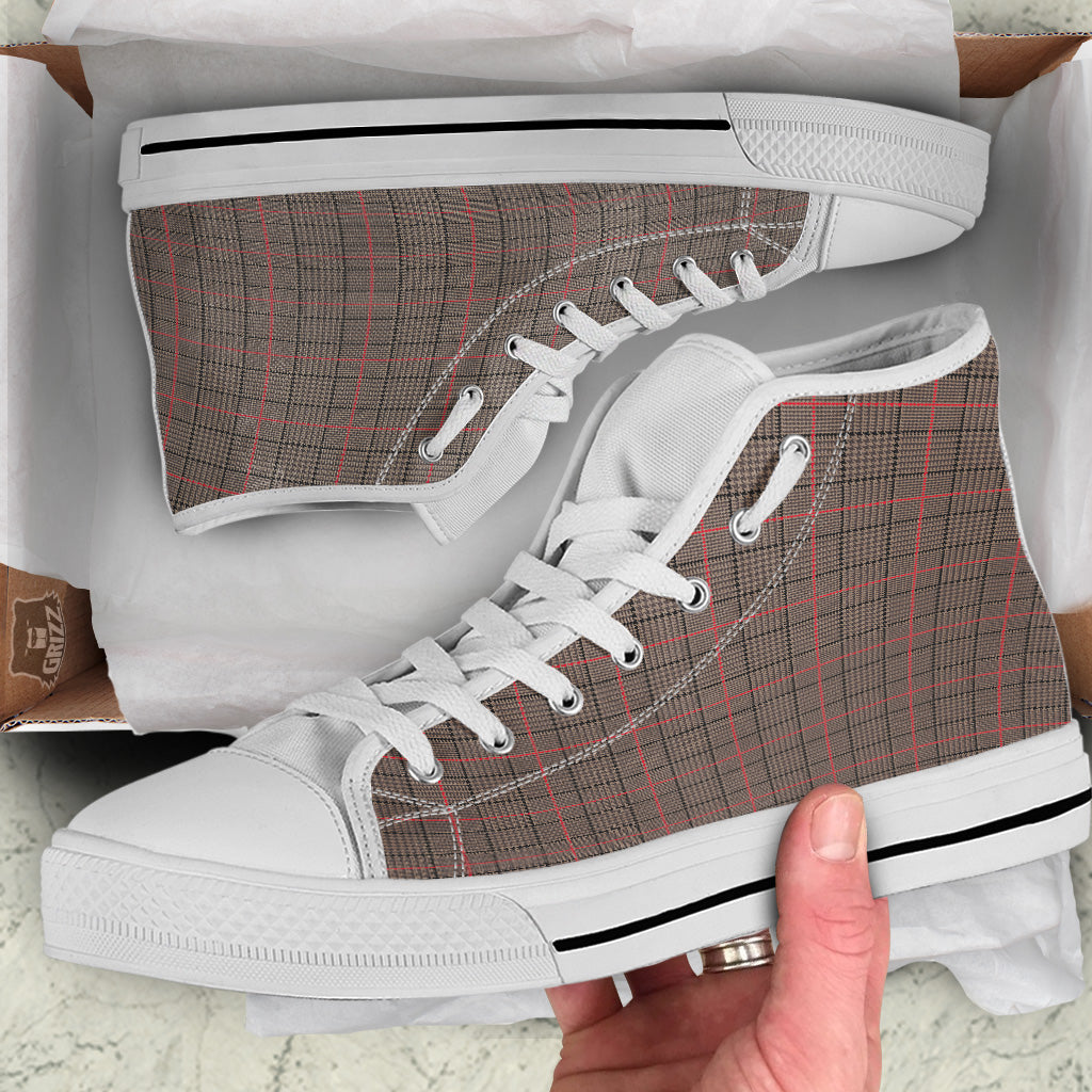 Brown Prince OF Wales Check Print White High Top Shoes-grizzshop