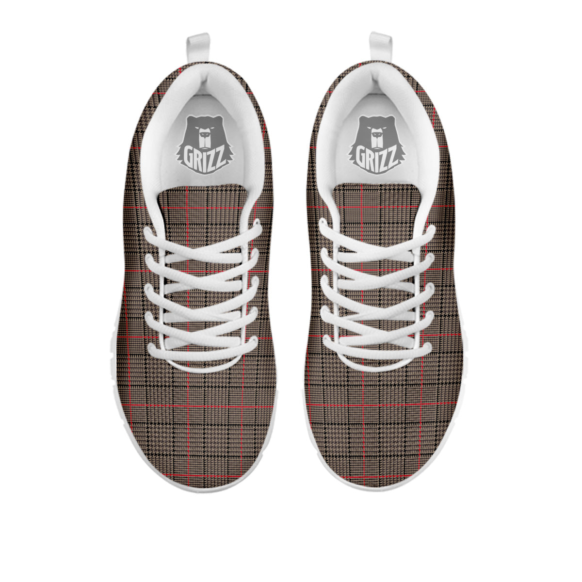 Brown Prince OF Wales Check Print White Sneaker-grizzshop