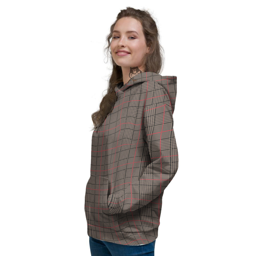 Brown Prince OF Wales Check Print Women's Hoodie-grizzshop