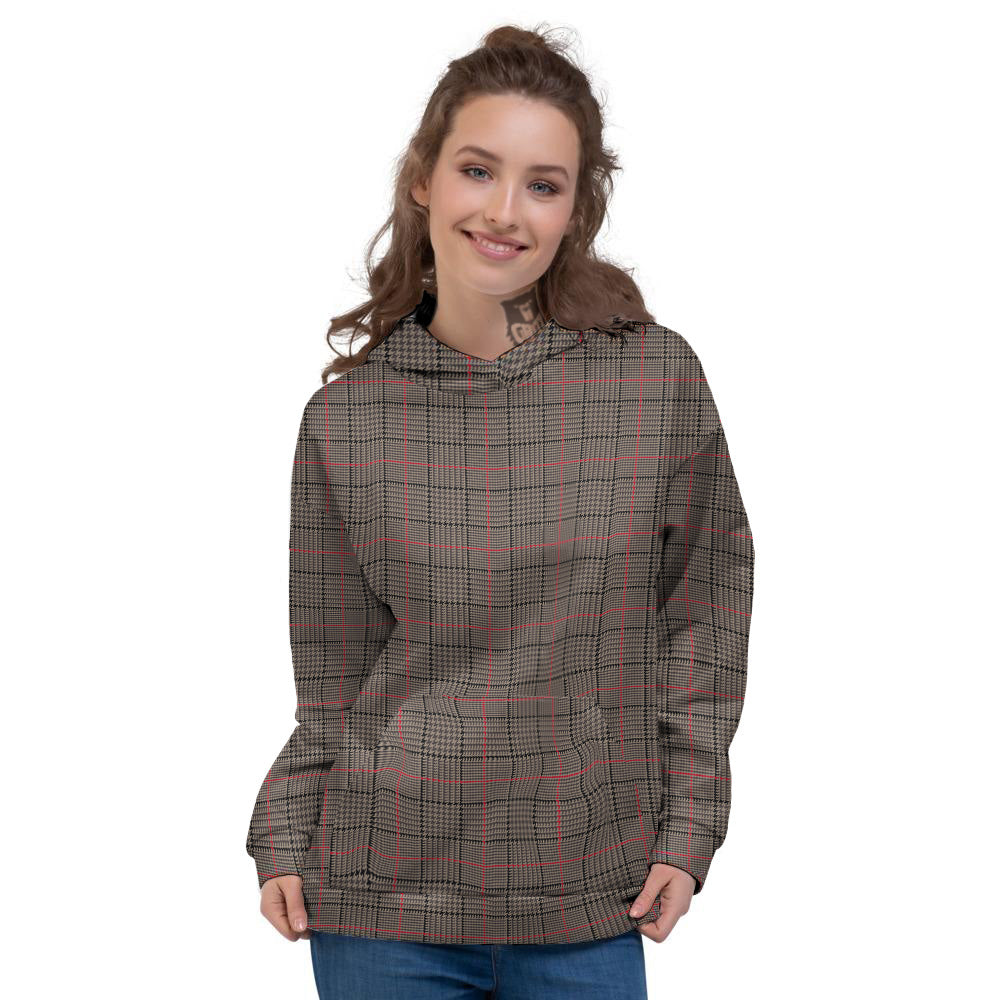 Brown Prince OF Wales Check Print Women's Hoodie-grizzshop