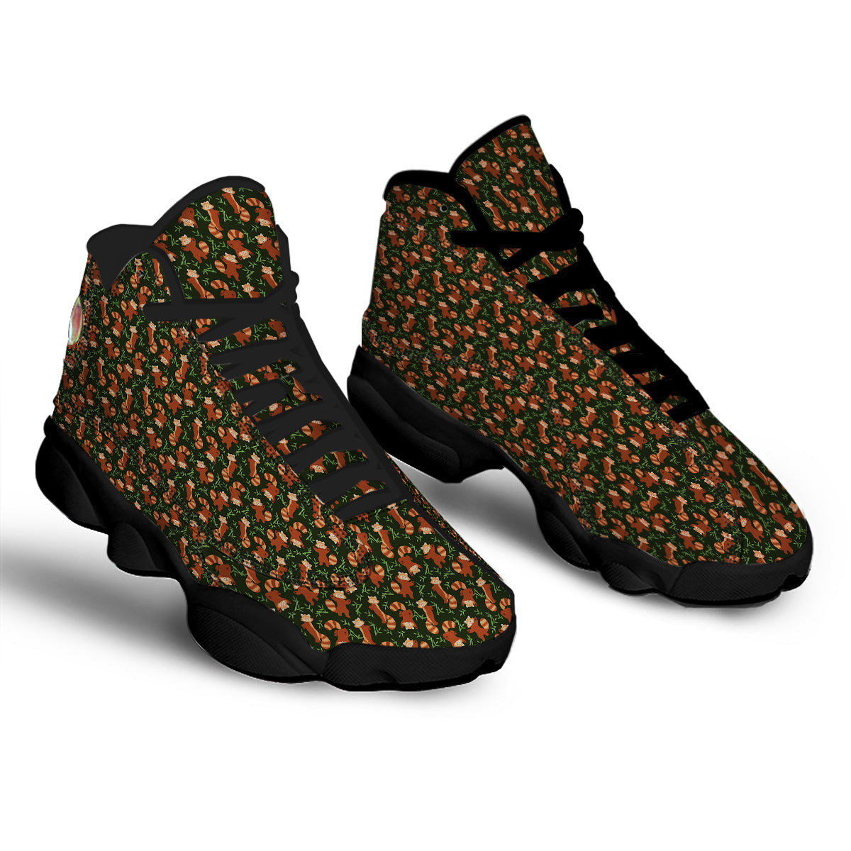 Brown Raccoon Cartoon Cute Print Pattern Black Basketball Shoes-grizzshop