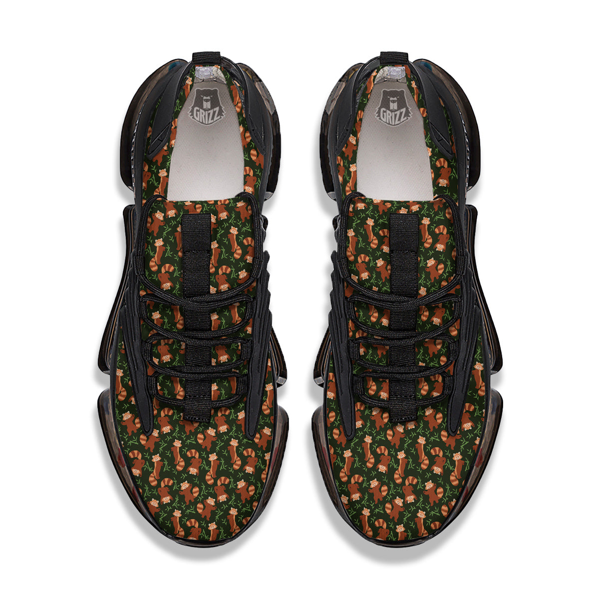 Brown Raccoon Cartoon Cute Print Pattern Black Gym Shoes-grizzshop