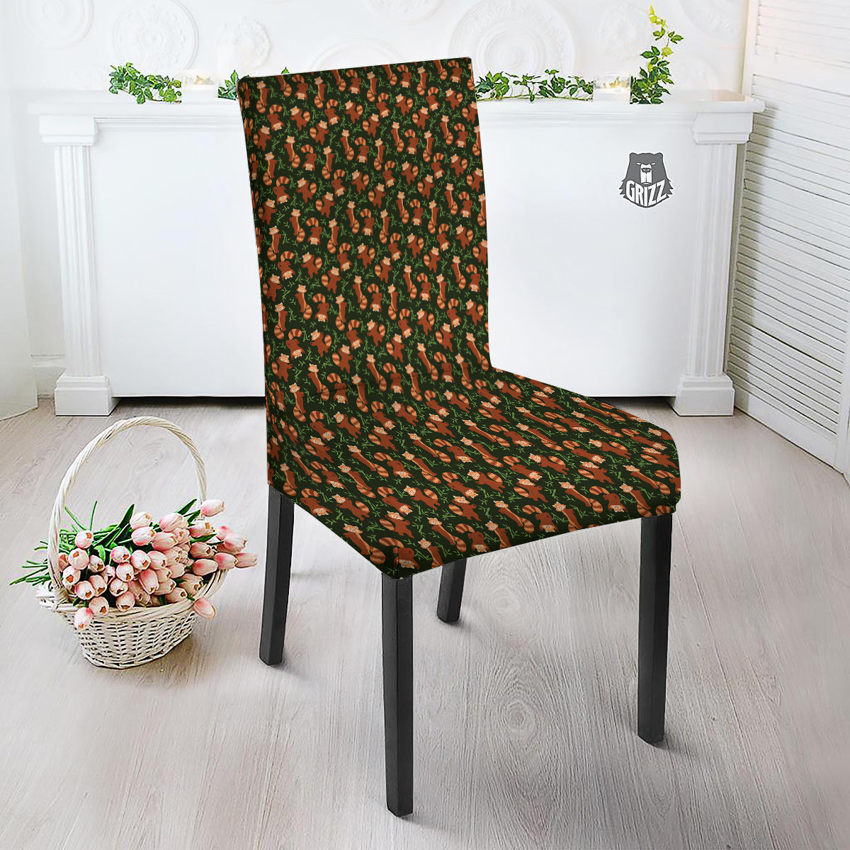 Brown Raccoon Cartoon Cute Print Pattern Dining Chair Slipcover-grizzshop