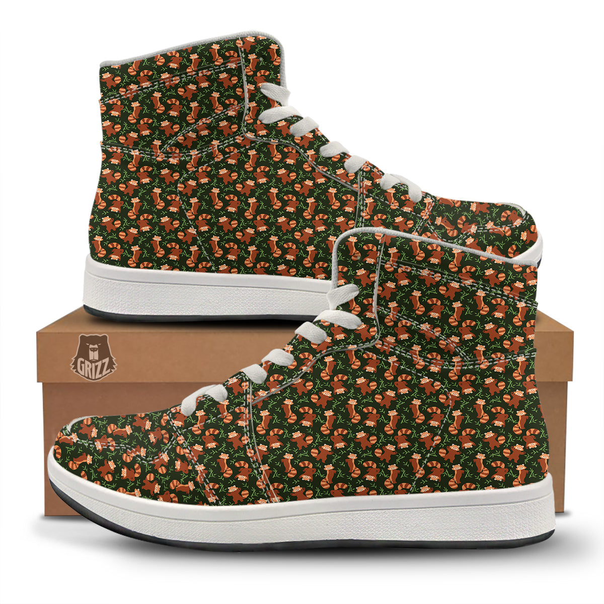 Brown Raccoon Cartoon Cute Print Pattern High Top Sneakers-grizzshop