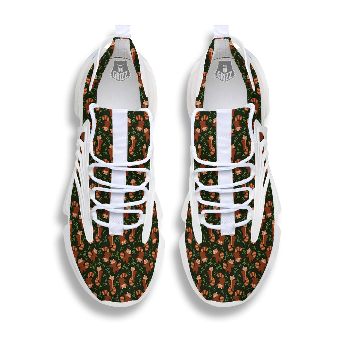 Brown Raccoon Cartoon Cute Print Pattern White Gym Shoes-grizzshop