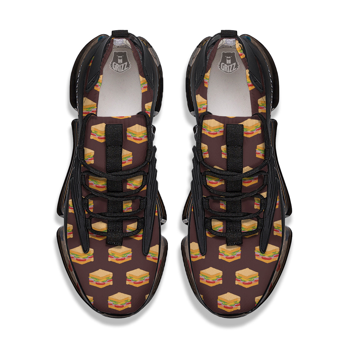 Brown Sandwich Print Pattern Black Gym Shoes-grizzshop