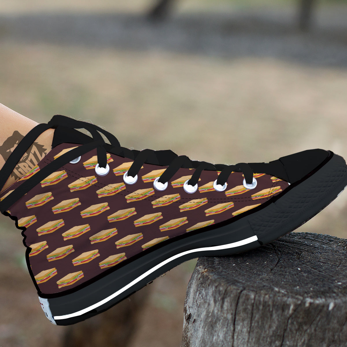 Brown Sandwich Print Pattern Black High Top Shoes-grizzshop