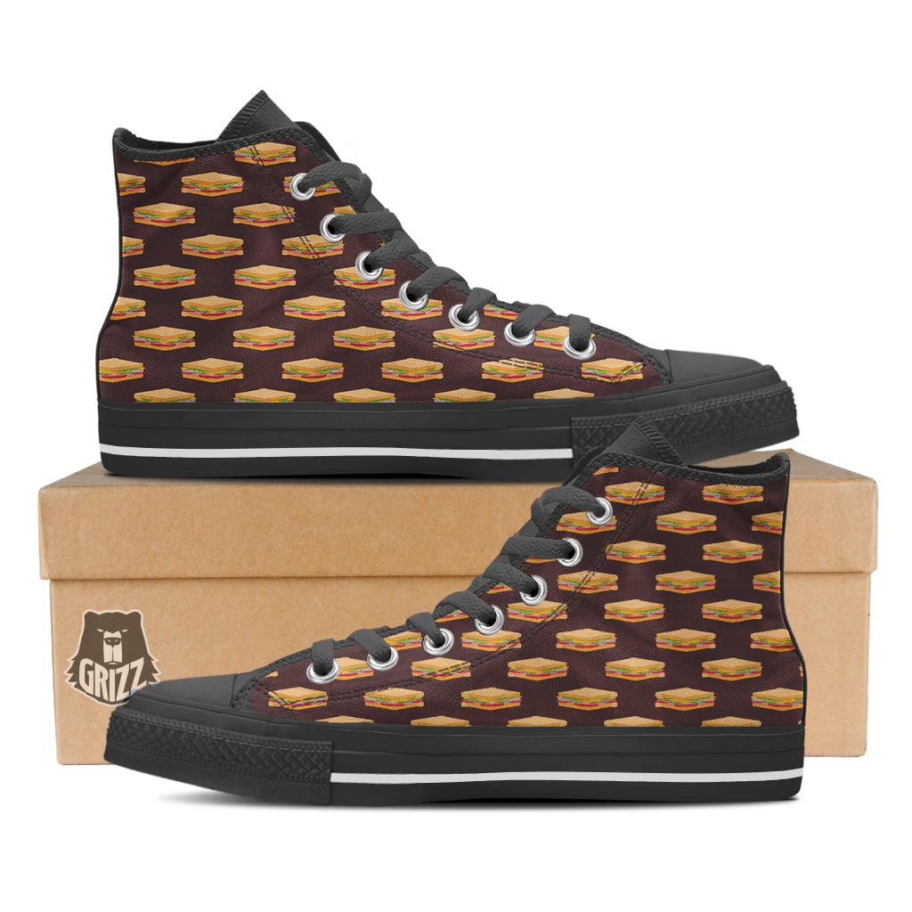 Brown Sandwich Print Pattern Black High Top Shoes-grizzshop