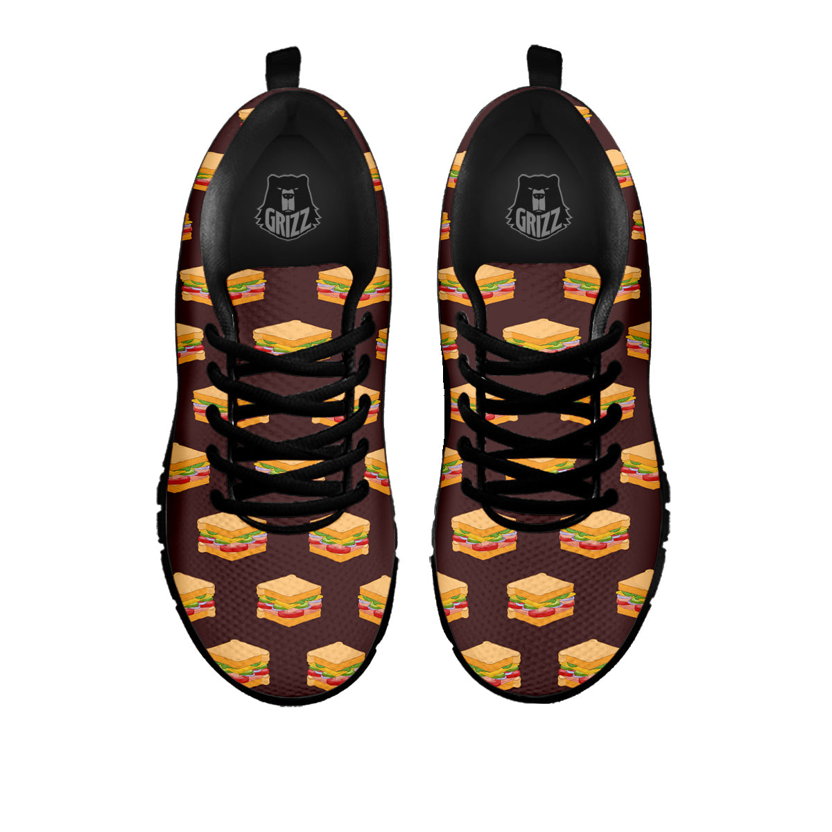 Brown Sandwich Print Pattern Black Sneaker-grizzshop