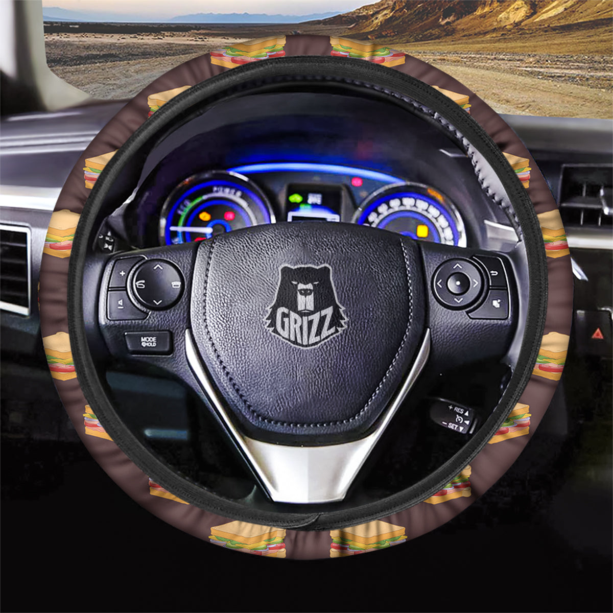 Brown Sandwich Print Pattern Car Steering Wheel Cover-grizzshop