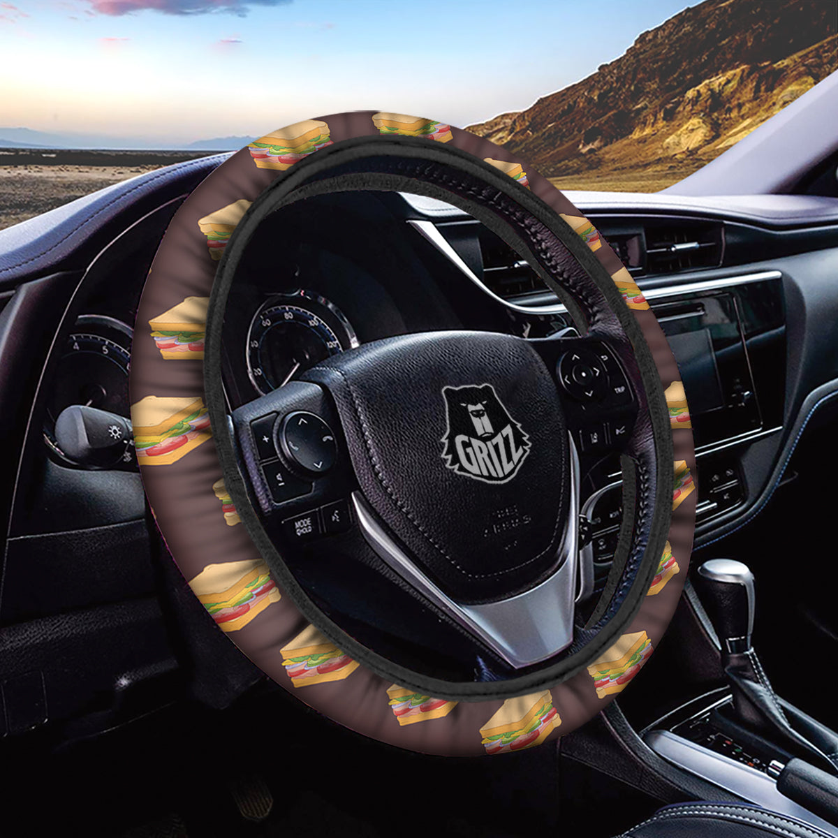 Brown Sandwich Print Pattern Car Steering Wheel Cover-grizzshop