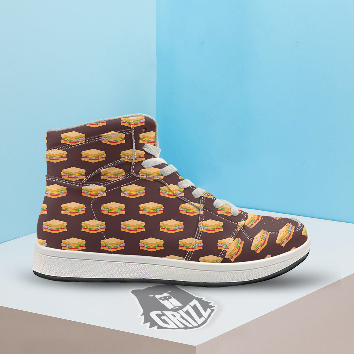 Brown Sandwich Print Pattern High Top Sneakers-grizzshop