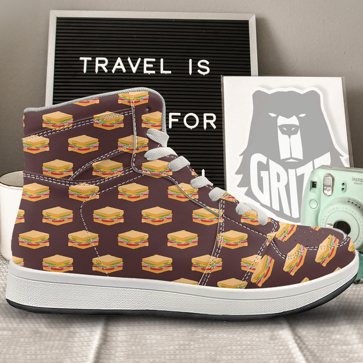 Brown Sandwich Print Pattern High Top Sneakers-grizzshop