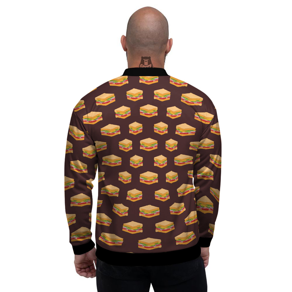 Brown Sandwich Print Pattern Men's Bomber Jacket-grizzshop