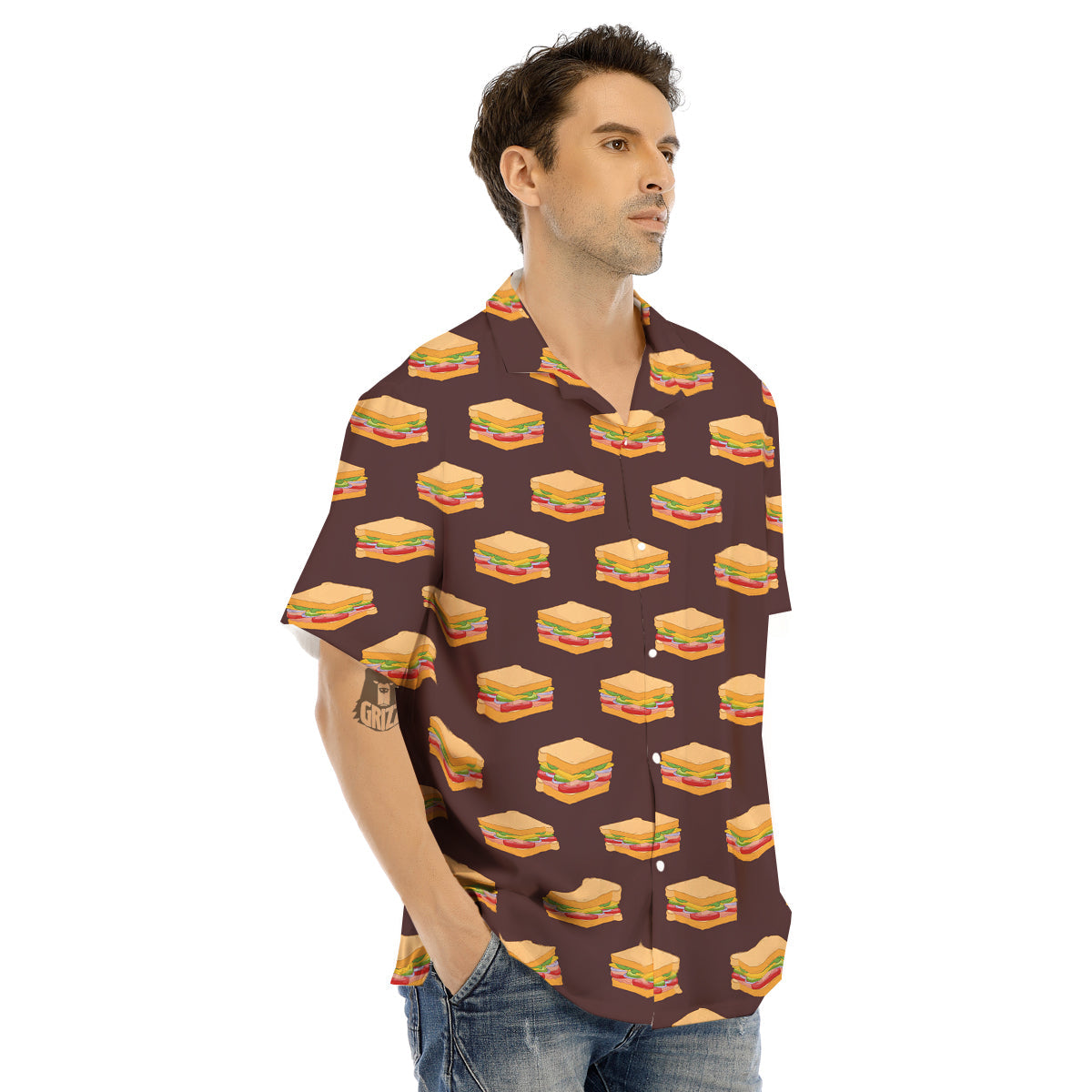 Brown Sandwich Print Pattern Men's Hawaiian Shirt-grizzshop