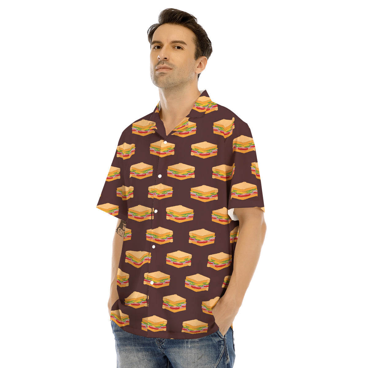 Brown Sandwich Print Pattern Men's Hawaiian Shirt-grizzshop