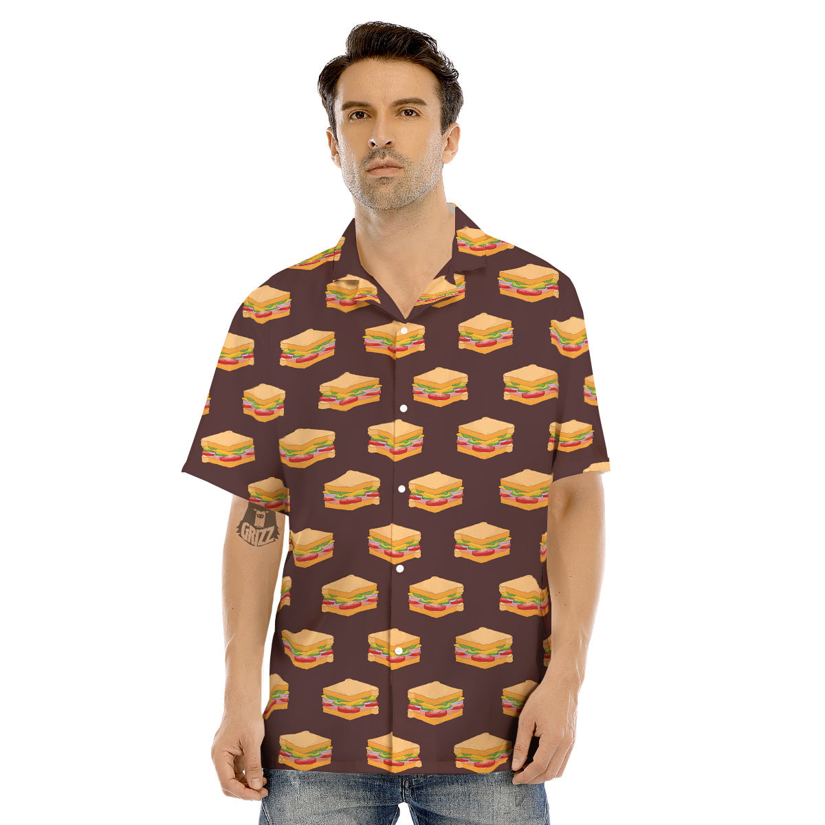 Brown Sandwich Print Pattern Men's Hawaiian Shirt-grizzshop