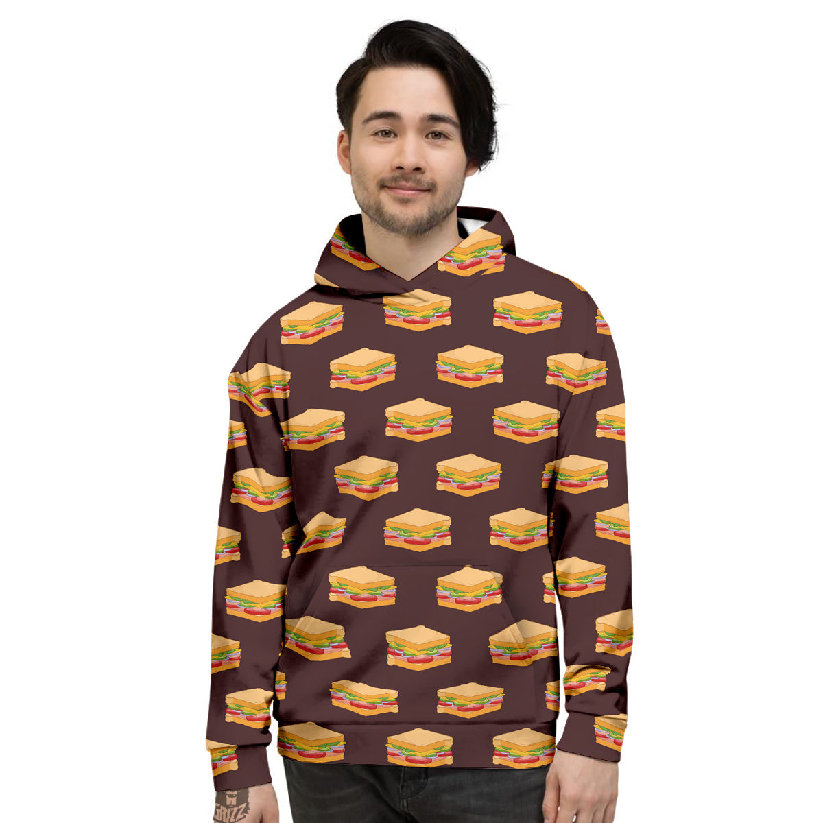 Brown Sandwich Print Pattern Men's Hoodie-grizzshop