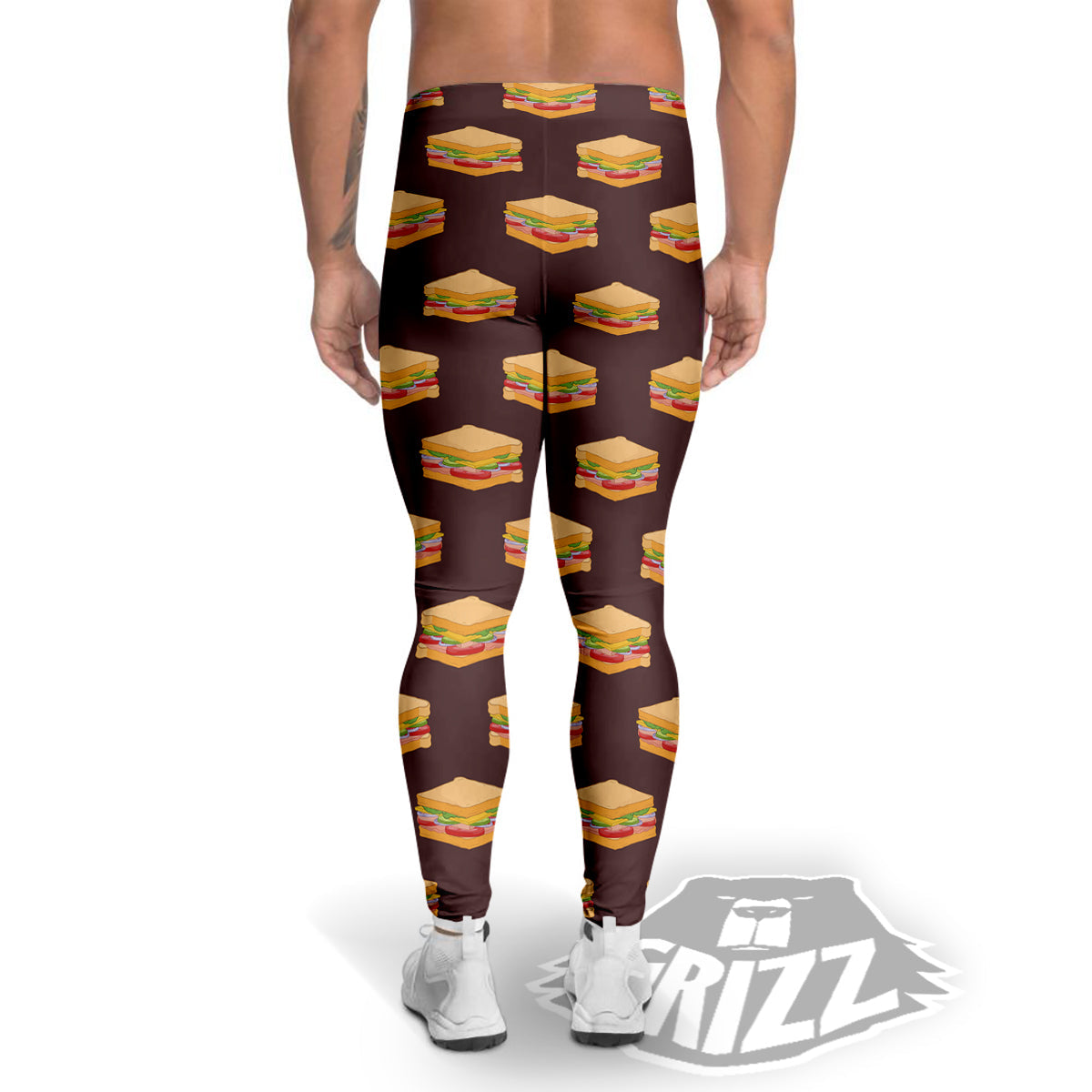 Brown Sandwich Print Pattern Men's Leggings-grizzshop