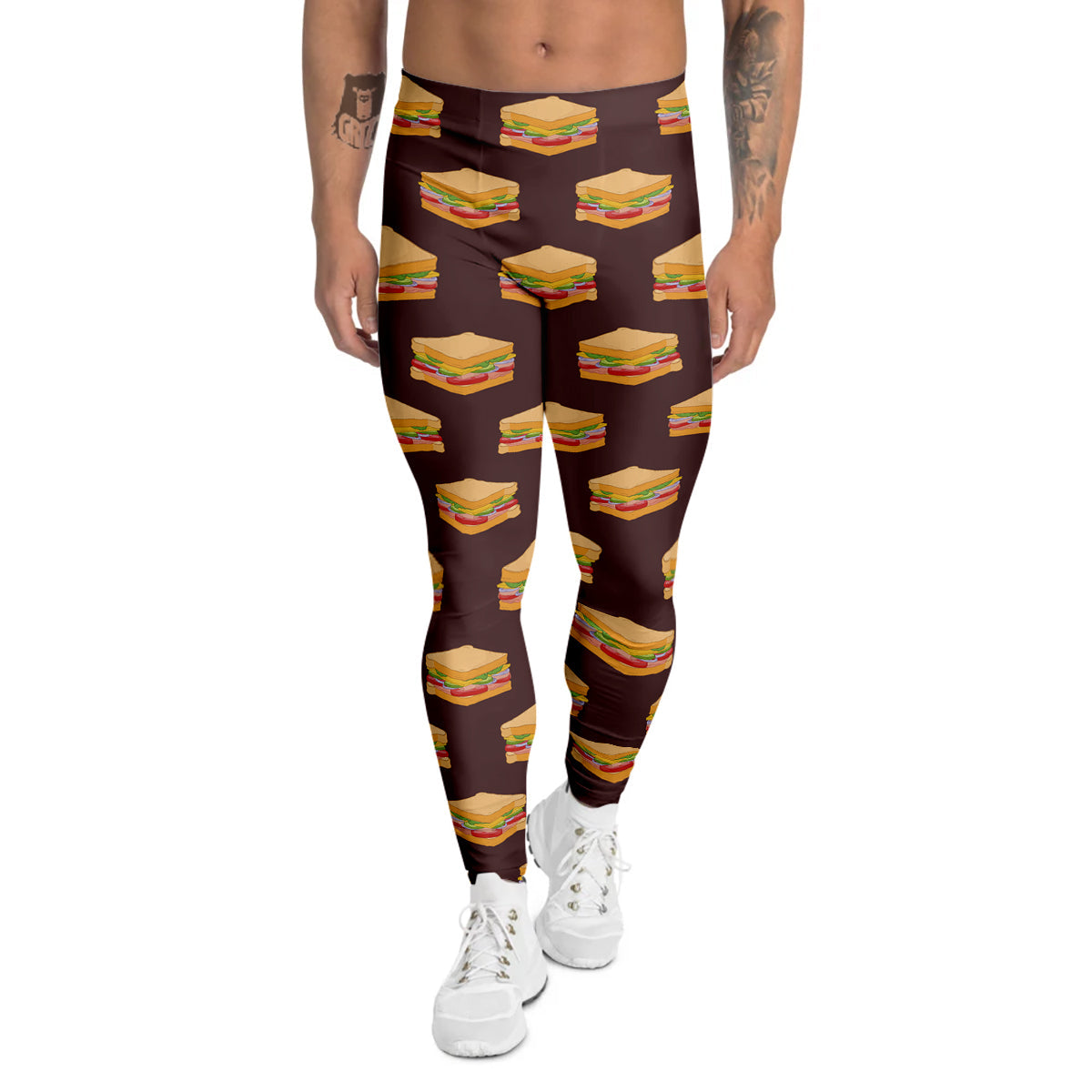 Brown Sandwich Print Pattern Men's Leggings-grizzshop