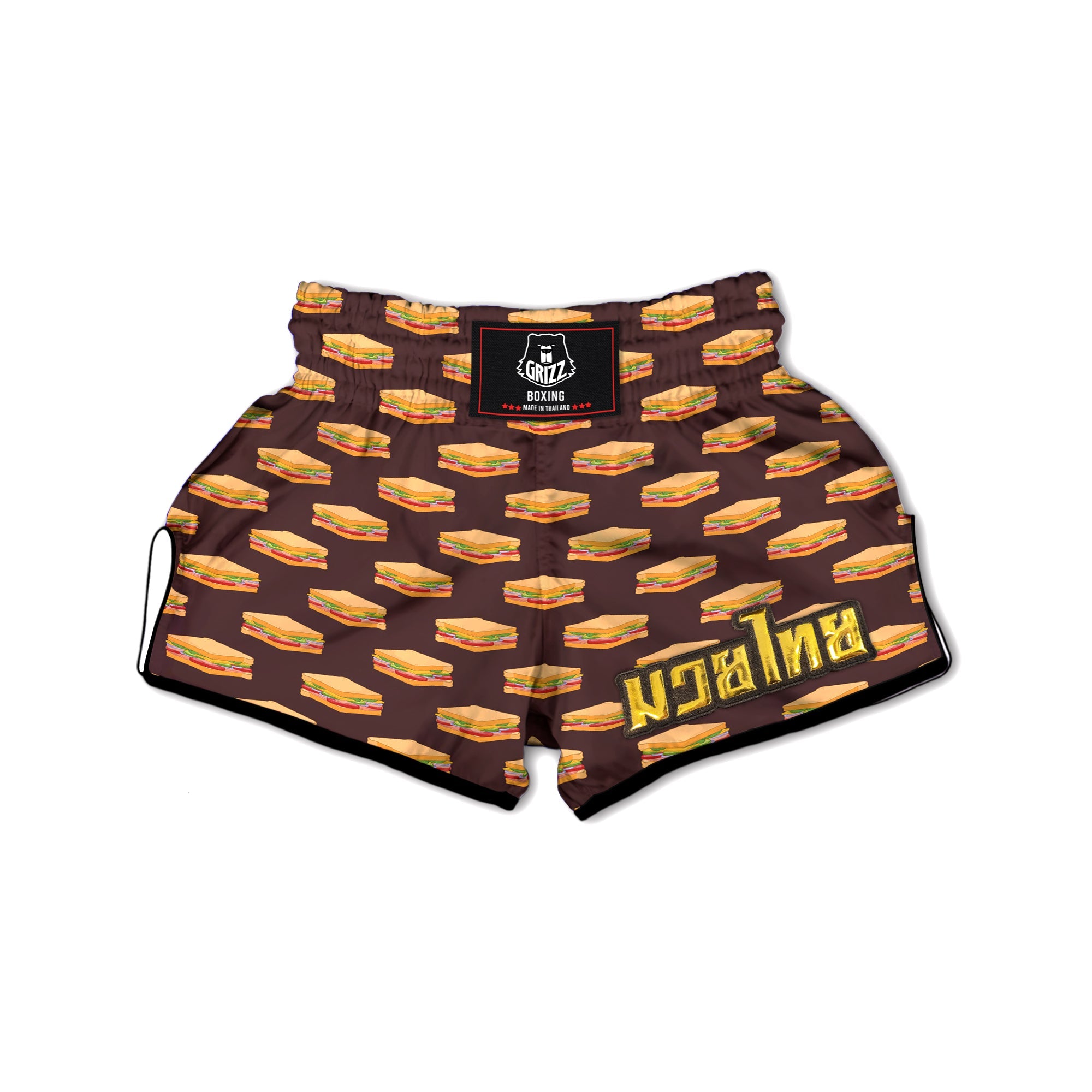 Brown Sandwich Print Pattern Muay Thai Boxing Shorts-grizzshop