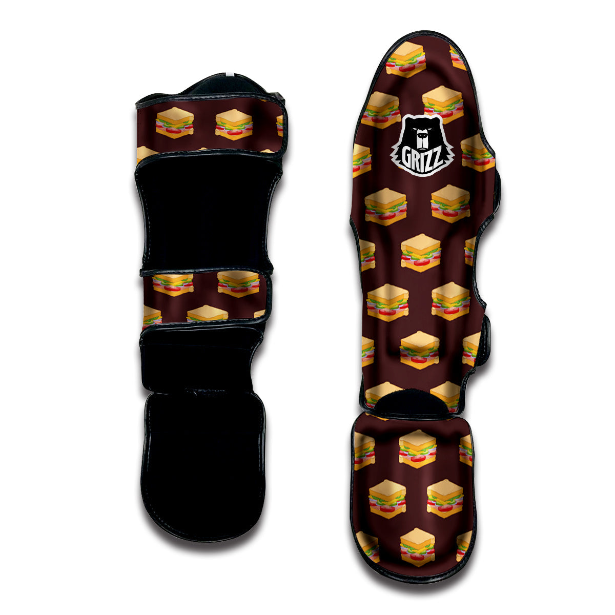 Brown Sandwich Print Pattern Muay Thai Shin Guards-grizzshop