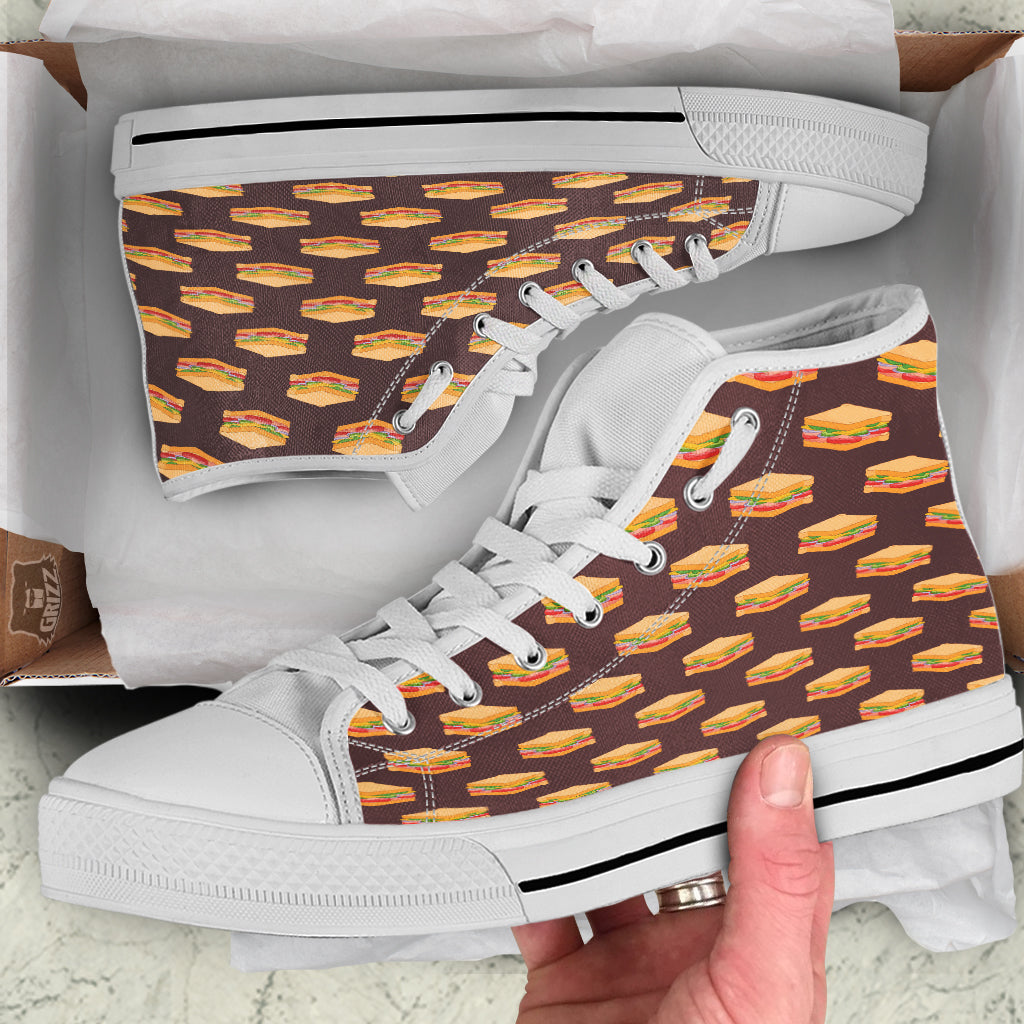 Brown Sandwich Print Pattern White High Top Shoes-grizzshop